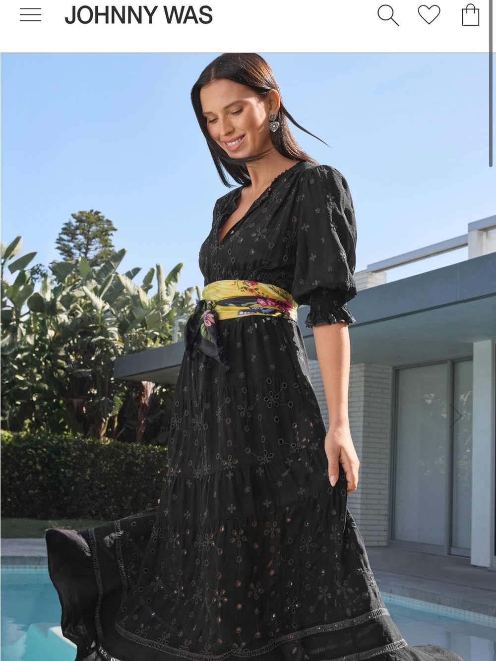 Johnny Was New With Tags Black Embroidered Maxi Daphne Eyelet Dress Medium - Picture 2 of 9